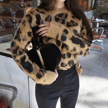 Зимний сексуальный леопардовый вязаный пуловер, женский свитер, Осенний женский джемпер с длинным рукавом, Повседневный свитер размера плюс, уличная одежда