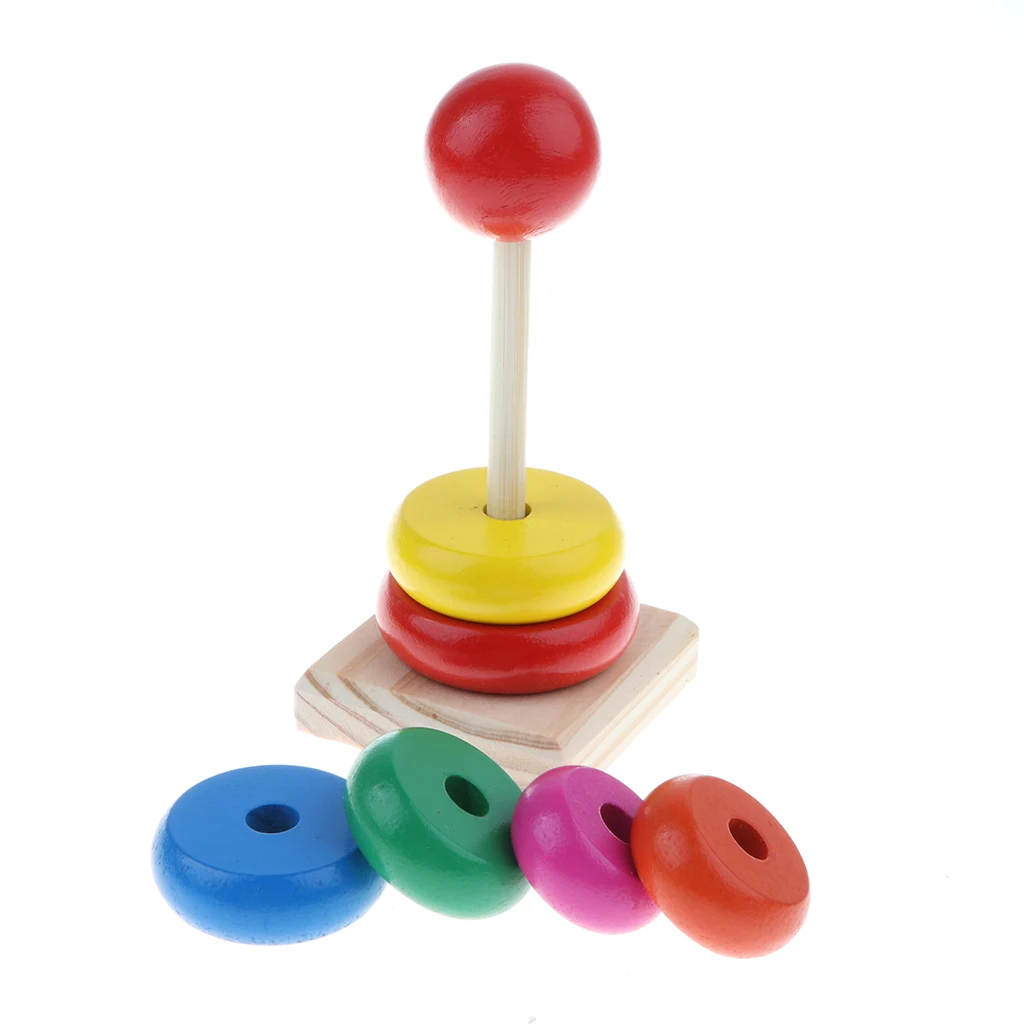 4PCS Montessori Educational Wooden Toy - Music Color & Shape Puzzle Cogniton Learning Xylophone Ring Tower Set #B