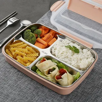 

Portable 304 Stainless Steel Lunch Box Practical Picnic Office School Bento Box 4/5 Compartments Leakproof Food Container