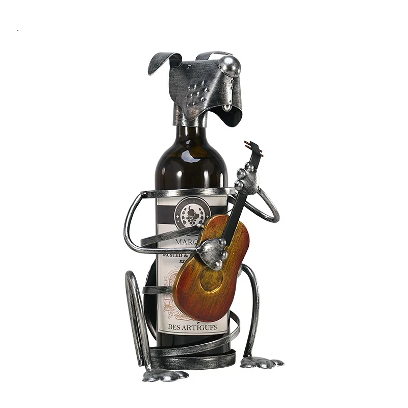 

Puppy Music Band Figurine Wine Rack Metal Craftwork Animal Display Wine Holders Home Decoration Wine Bottle L3096