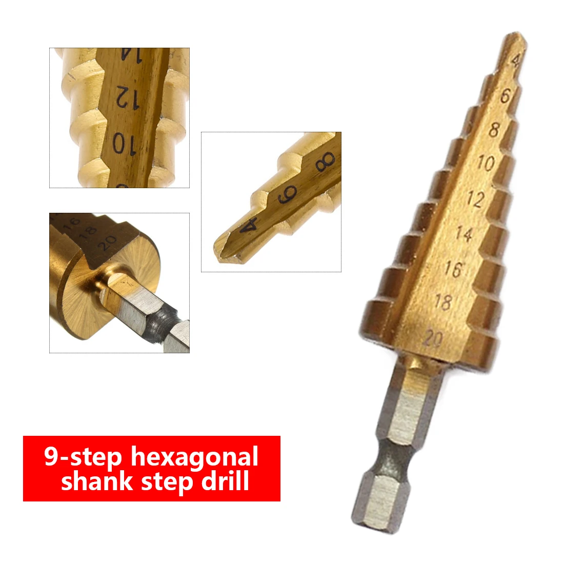 4 20mm Metric Titanium 4241 High Speed Steel Step drill Bits For Metal