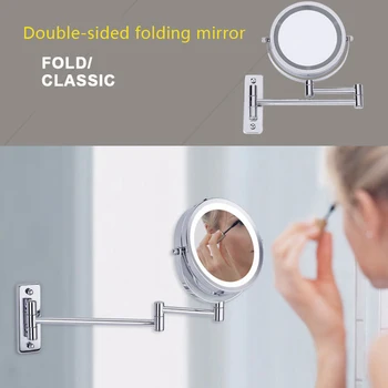 

Wall Mounted Makeup Mirror LED Light Two Sided 360 Rotate Mirror 5X Magnification for Bathroom J2Y