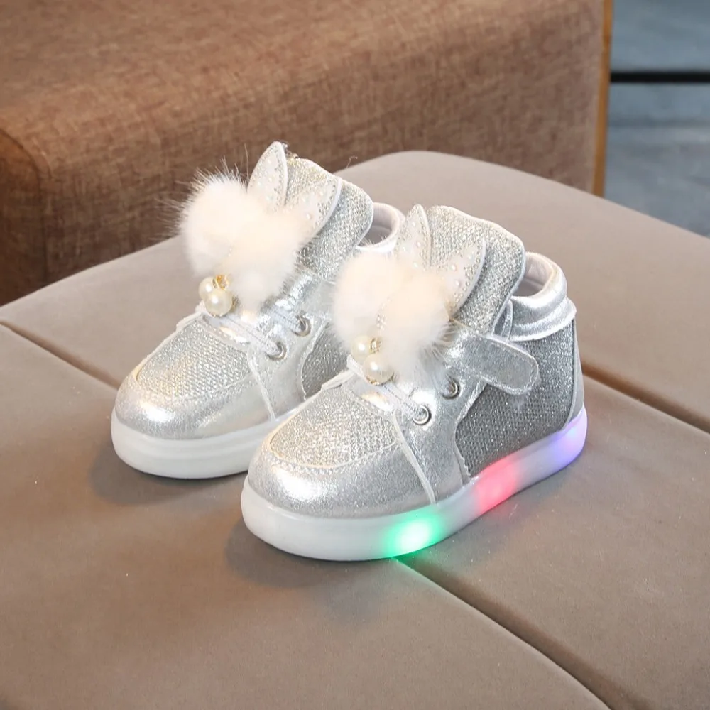 2019 kids sneakers lights girls cartoon rabbit fur LED lights shoes lights shoes sneakers casual shoes kids sneakers LED 40J24 (21)