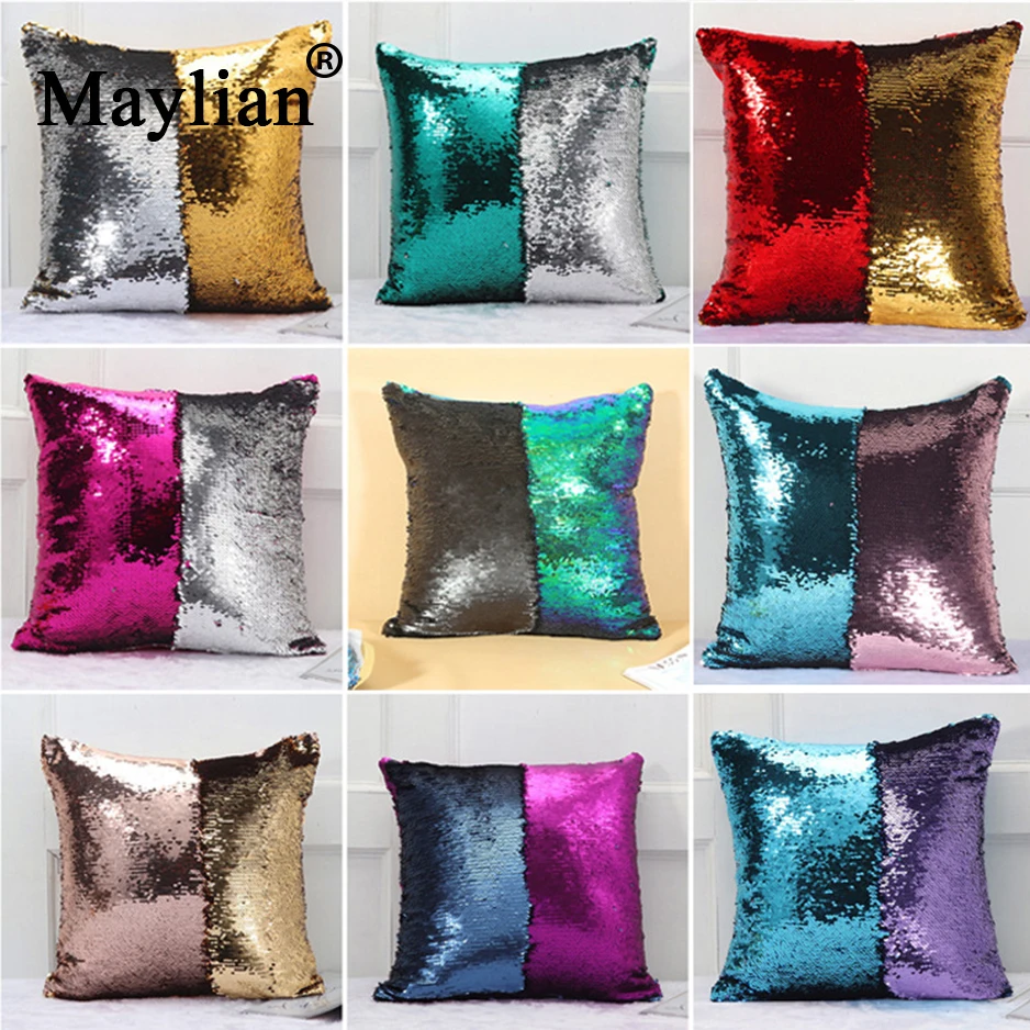 40cmX40cm Модный чехол с блестками для русалки Волшебный розовый подушки меняющая