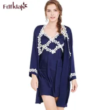 Fdfklak Новое поступление женский халат и платье наборы вышивка модная сексуальная одежда для сна Женская халат+ ночная рубашка из двух частей шелковые халаты