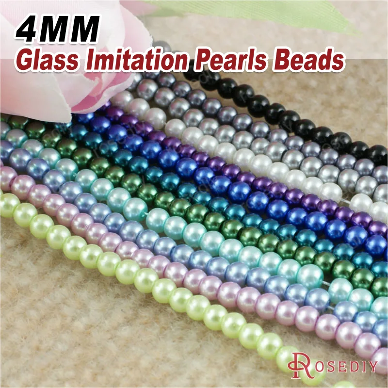 

(7685)1 String,about 220 Beads 4MM Dyeing Color Glass Imitation Pearls Round Beads Ball Beads Jewelry Accessories Findings