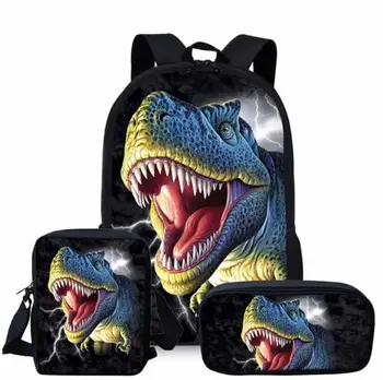 

3D Jurassic World Dinosaur Backpack Set for Teenager Boys Girls Cool Student Kids School Bagpack Children Bookbags