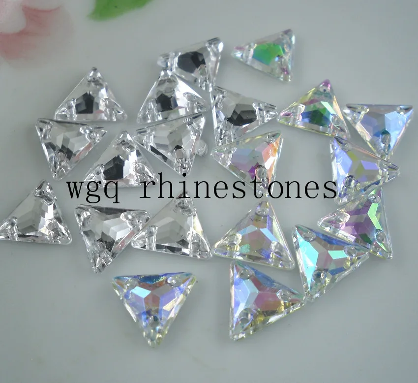 

acrylic 8mm Triangle lots faces clear & AB resin Handmade sew flat black rhinestone applique 50pcs