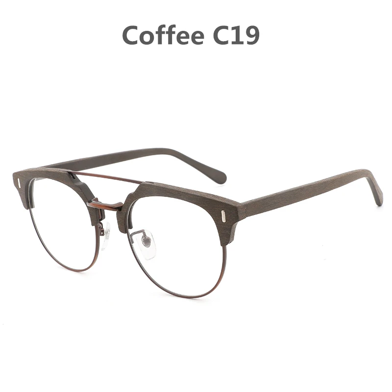 HDCRAFTER очки, оправа для мужчин и женщин, винтажные круглые деревянные очки для близорукости, оправы для очков с линзами, прозрачные очки для чтения - Цвет оправы: C19