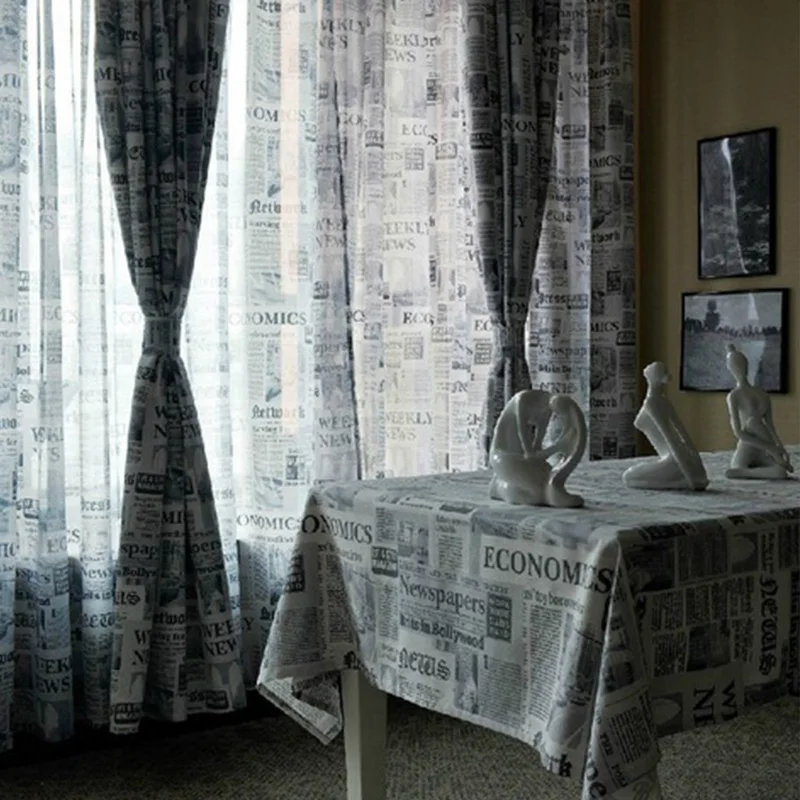 Cortinas opacas con estampado de periódico de Estilo Vintage para sala de estar dormitorio cocina puerta cortinas decorativas para tratamientos de ventana