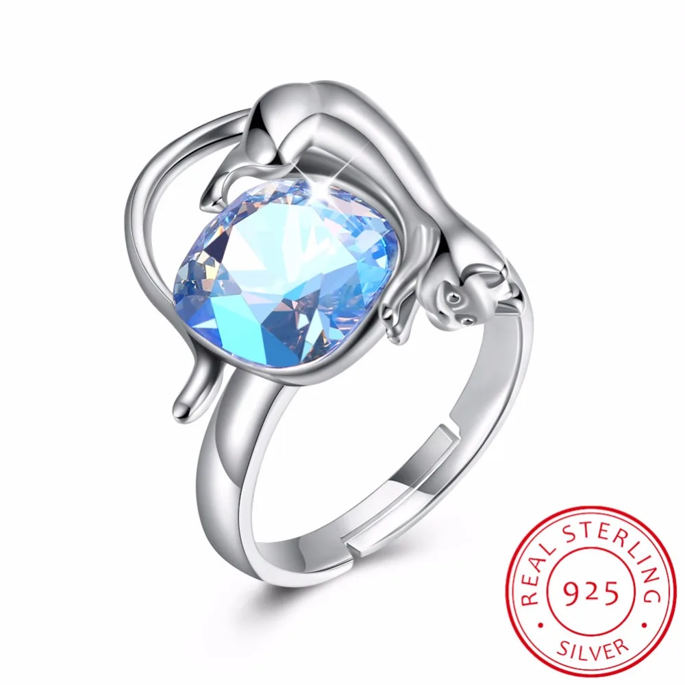 

LEKANI 2019 New Cat Open Ring For Women Party Finger Accessories Blue Crystals From SWAROVSKI Jewelry Best Friend Gifts