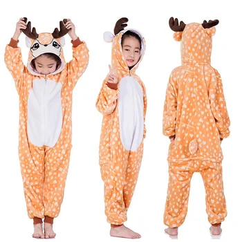 

Animal Deer Kigurumi Onesie Cartoon Soft Flannel Pajama For Kids Fox Lion Sleepwear Winter Warm Jumpsuit Hooded Funny Party Suit