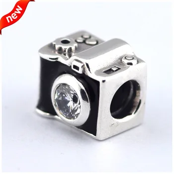 

CKK Camera With Black Enamel Charms 925 Sterling Silver Beads Original Jewelry Making Fits For Bracelets