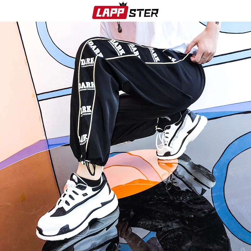 LAPPSTER اليابانية الشارع الشهير ركض السراويل الرجال 2019 الجانب مخطط اللون كتلة الرجال Sweatpants الهيب هوب الأزياء أسود السراويل الترنك