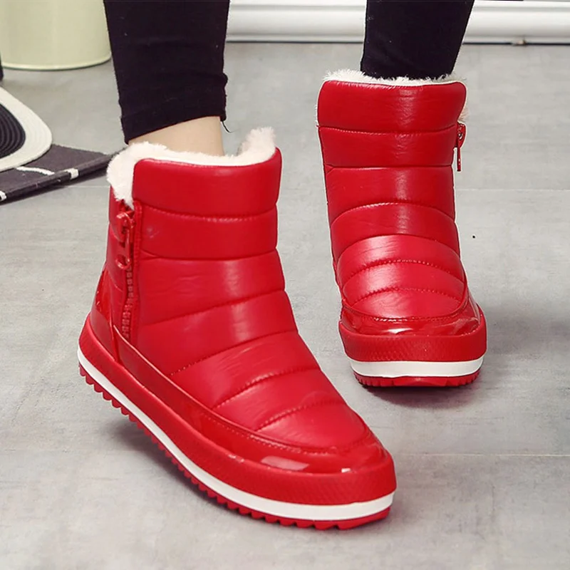 Meilleur Femmes Bottes de Neige Femmes Bottes D hiver Bottes Femmes Plat Étanche Cheville Botas Mujer 2018 Chaussures Feminina Causal Chaussons Noir Rouge