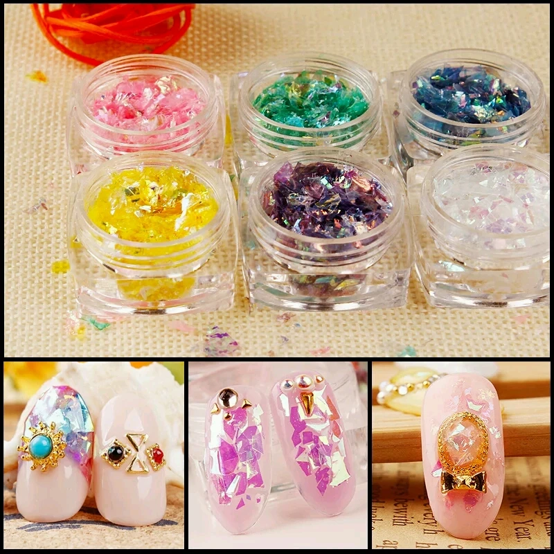 

12pcs/set Crushed Sea Shell Paper Nail Art Glitters Powder 2017 DIY Acrylic Cameo Shell Powder 3D Nail Art Decorations 12 Colors