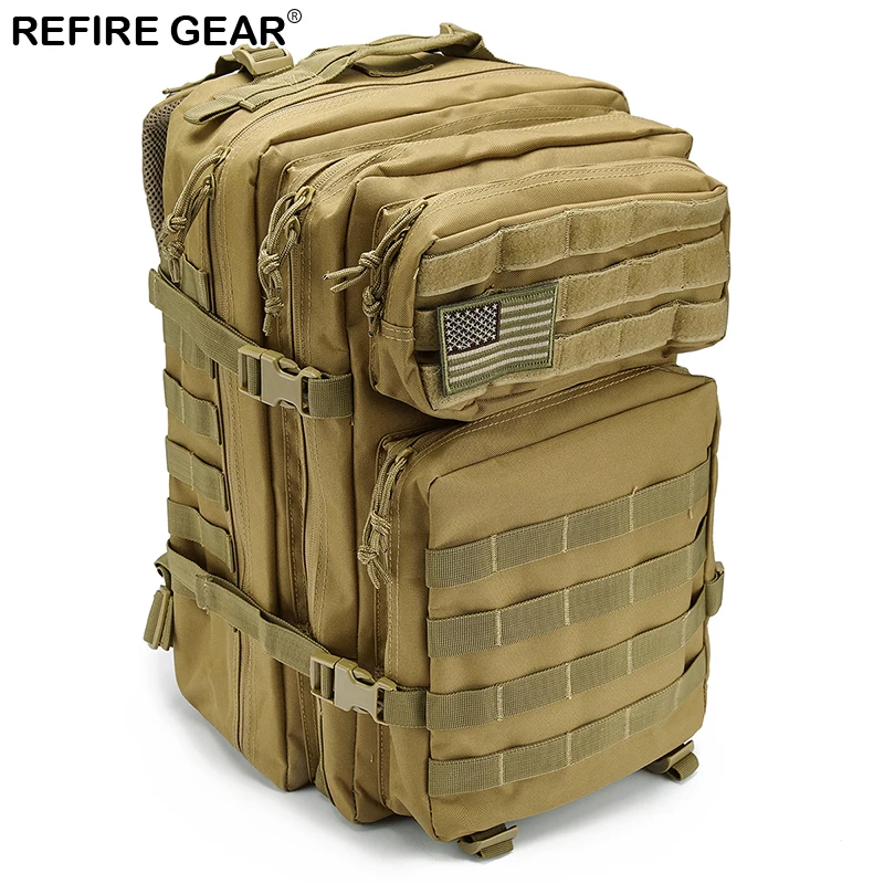 Refire Gear Outdoor Tactical Backpack Large-Capacity Waterproof Army Solider Bag Hiking Hunting Fishing Bag Camp Trekking Pack 