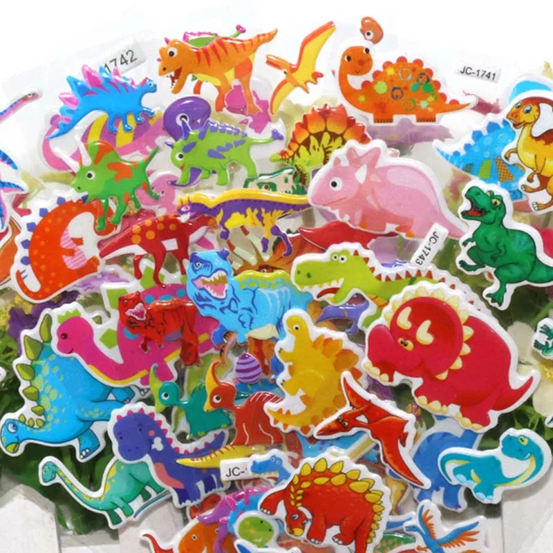 

New 10 Sheets Cartoon Dinosaur Jurassic Animal Stickers Kids Toys Bubble Stickers Educational Toys for Baby PVC Stickers