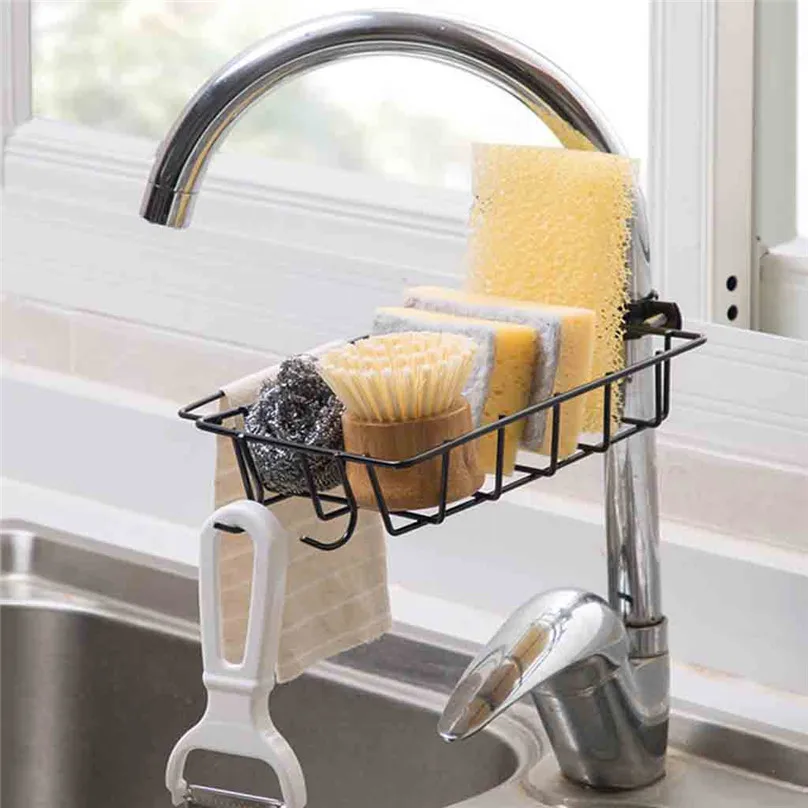 Iron Faucet Rack Pool Storage Racks Free Punching Kitchen Sink Sponge Drain Rack Holders #4A04 (1)