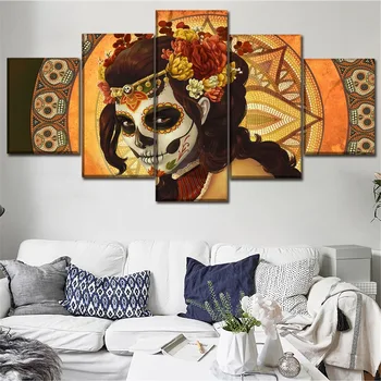 

Wall Art Top-Rated Canvas HD Prints Posters Decor Framework 5 Piece Artistic Sugar Skull Paintings Modern Home Decor Artwork