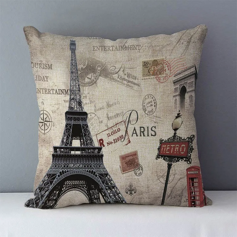 Retro Nostalgic couch cushion home decorative pillows London Paris scenic printed square 45x45cm pillowcase seat back cushions