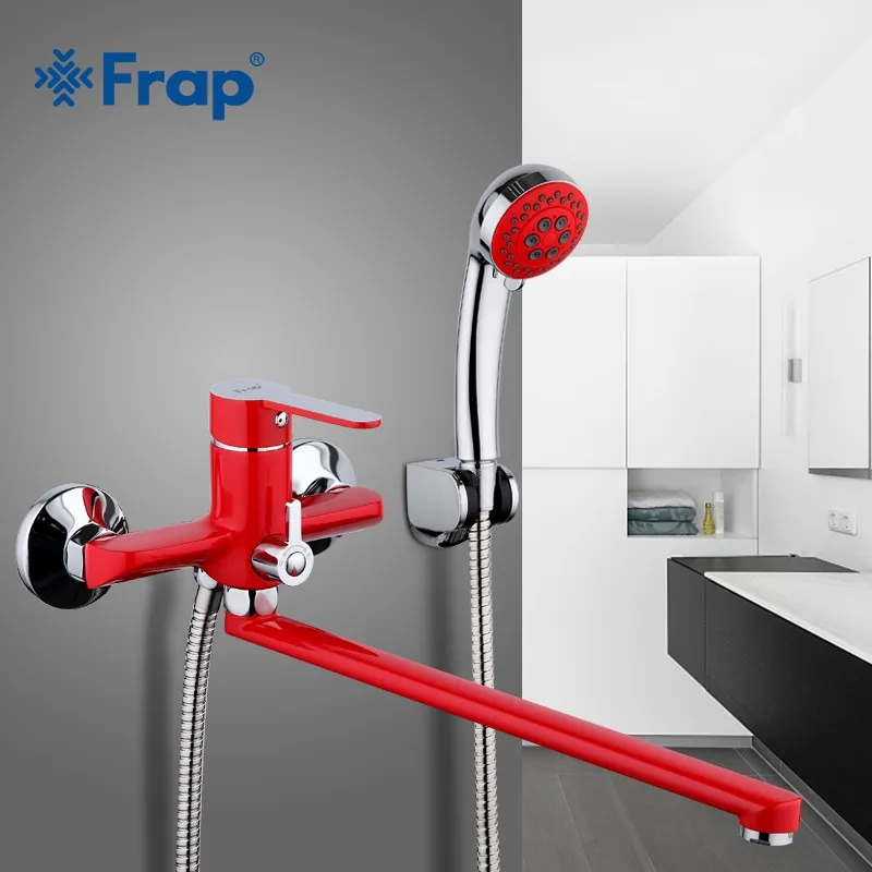 Frap 1 набор, настенный 35 см, красная выпускная труба, кран для ванны, душа, латунный корпус, поверхность, спрей, покраска, душевая головка, кран для ванной комнаты F2243 - Цвет: Красный