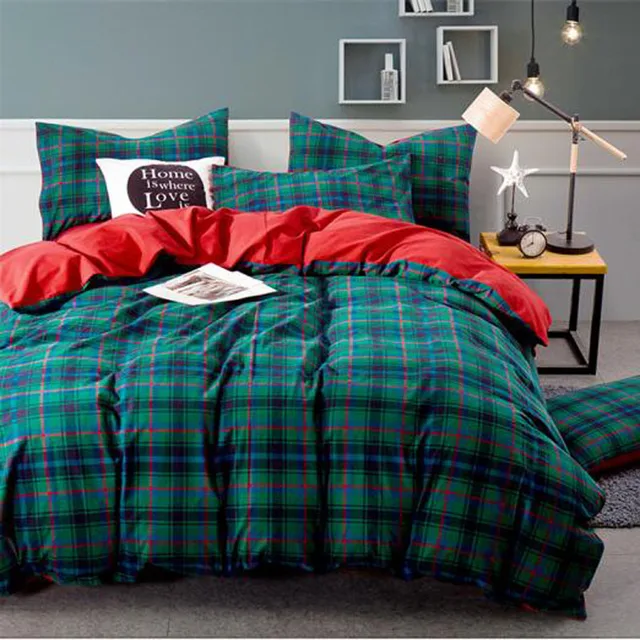 100 cotton high quality yarn dyed dark green blue plaid red autumn dark green fitted sheet