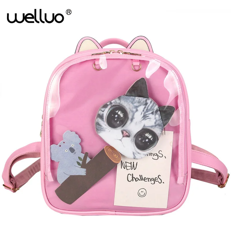 Cute Ears Transparent Backpack Women Clear School Bags Female Leather Backpacks Teenage Girls Rucksack Kids Children Bag XA1WB Cute Ears Transparent Backpack Women Clear School Bags Female Leather Backpacks Teenage Girls Rucksack Kids Children Bag XA1WB