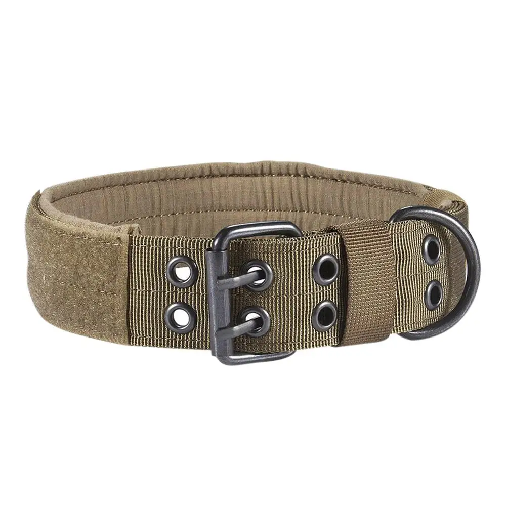 Nylon Tactical Military Dog Collar With 2 Rows Buckle Training Army Dog Adjustable Leash Ring - Цвет: Темный хаки