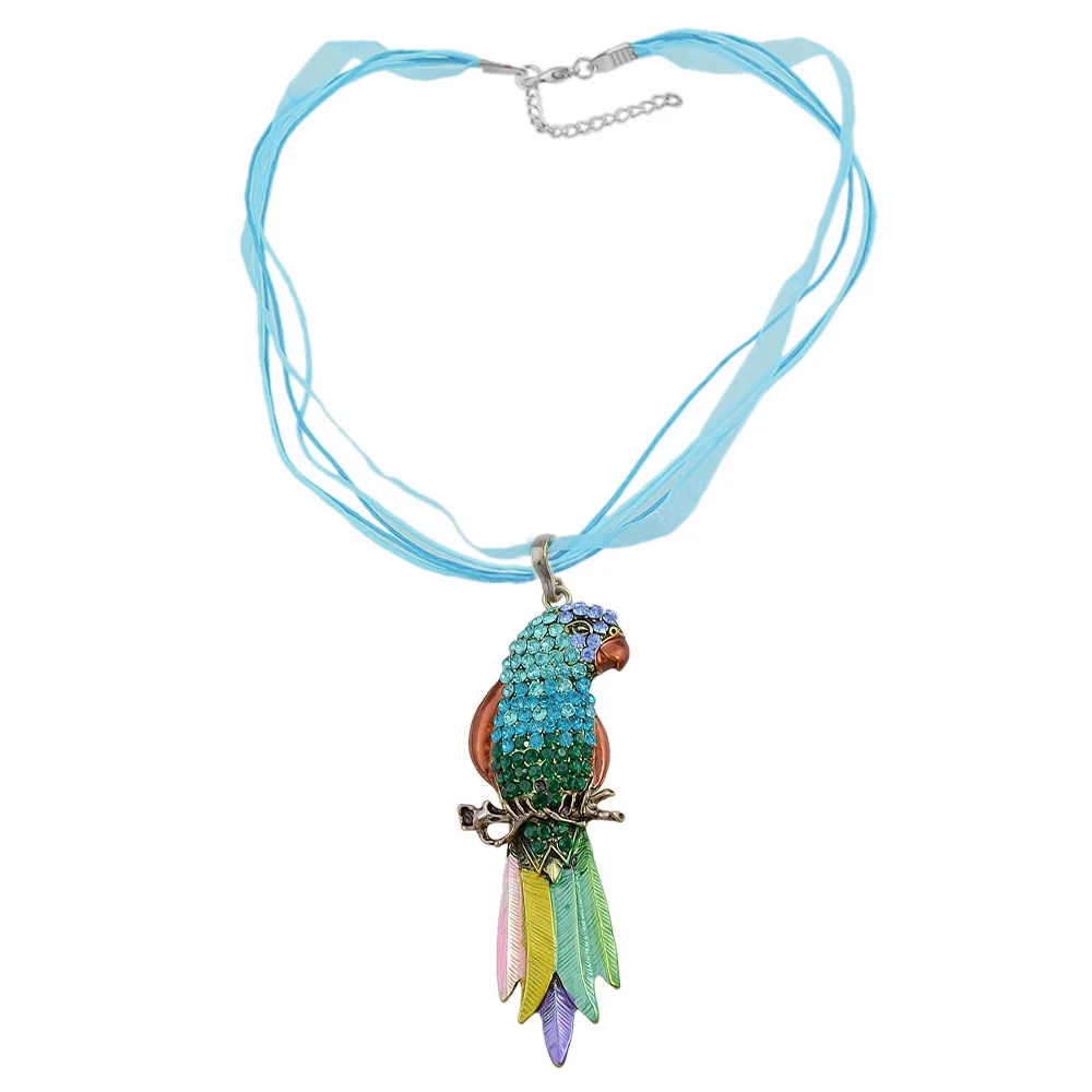 

Jewelry Blue Yellow Red Hotpink Purple White Color Parrot Pattern Pendants With Rhinestone Necklace