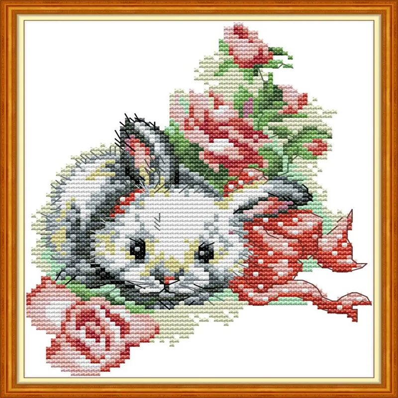 Cross Stitch Kit Embroidery Needlework Chinese Cross Stitch Flowers Little Rrabbit Cross Stitch Printed Cross Stitch Home Decor