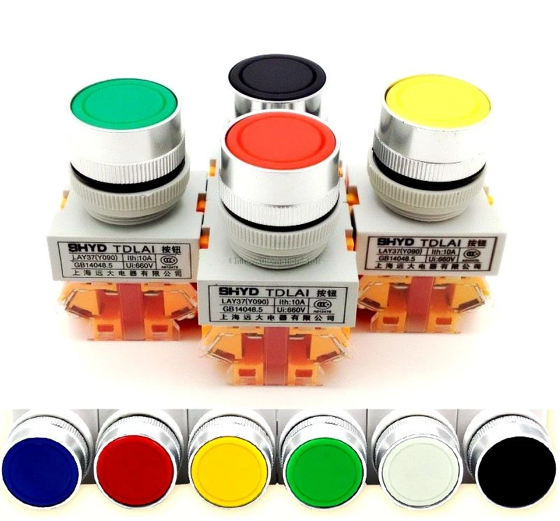 

22mm Red Green Blue 1NO 1NC Momentary Push button switches LAY37 Y090