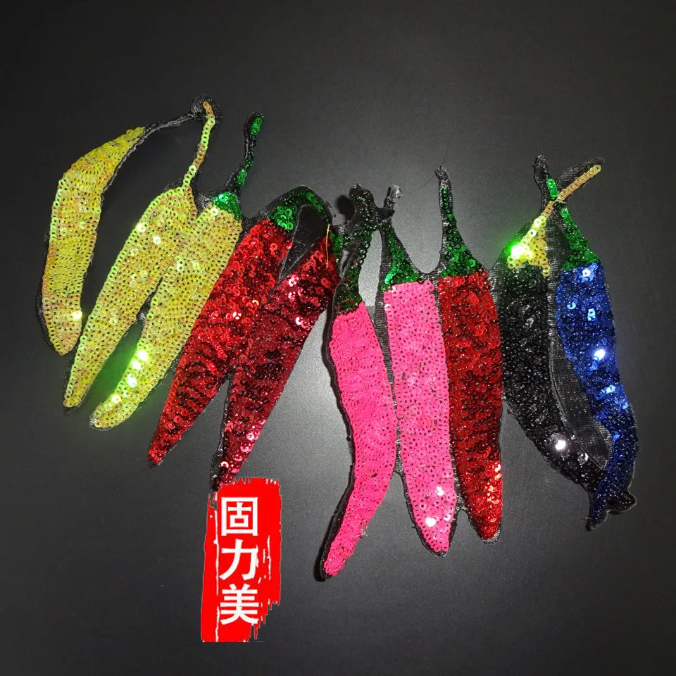 

2pc red hot chili peppers sequins patches for clothing DIY Sew on large sequin patch for clothes Embroidery applique
