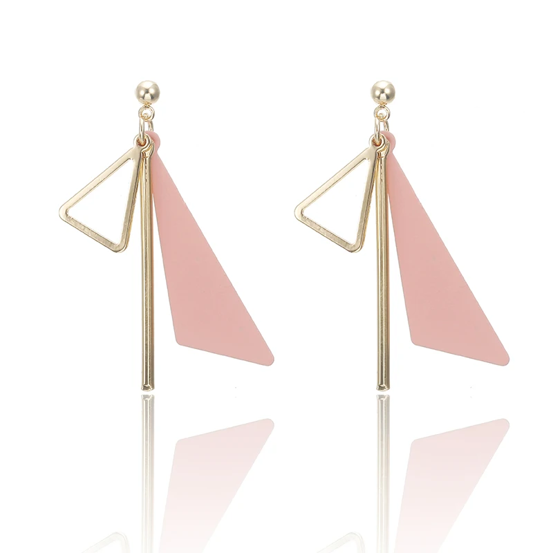 

2018 Korean Style Drop Earrings For Women Pink White Color Triangle Design Geometric Earrings Tassel Earrings Gift For Wedding