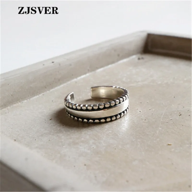 

ZJSVER Fine Jewelry 925 Sterling Silver Rings Fashion Retro Silver Beaded Side Opening Adjustable Women Ring For Party Present