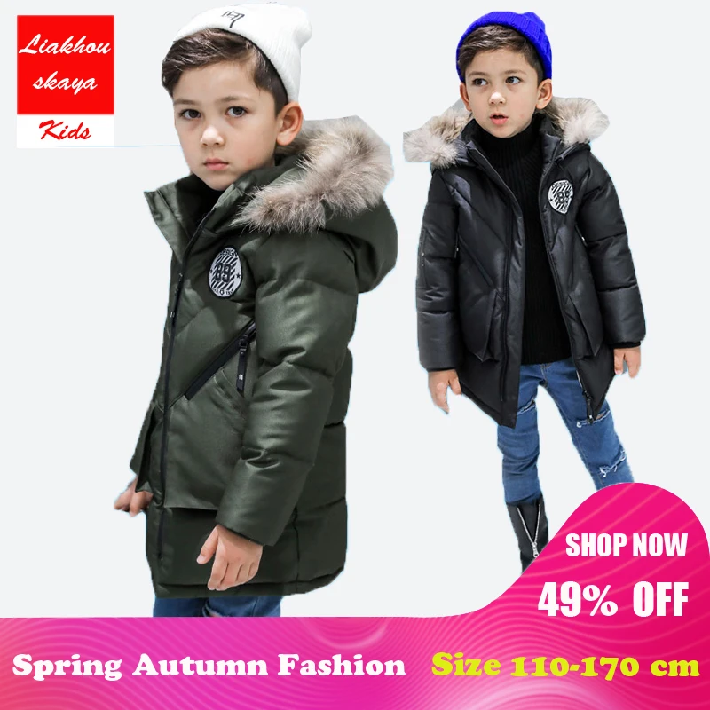 

Liakhouskaya 2018 Hot Russia Casual Children Winter Jacket Kids Warm Thick Full Hooded Long Down Coats For Boy Teenage 4-17 Year