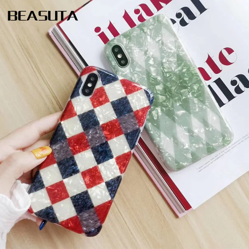 

Funny Geometry Splice Pattern Conch Shell Phone Case For iphone X Xs max XR Case For iphone 6S 6 7 8 Plus cover capa fundas