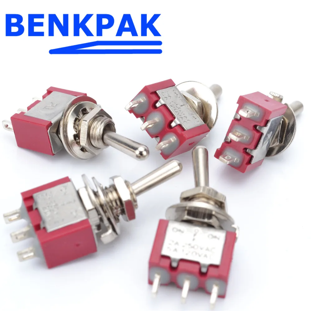 

2pcs 6mm Momentary toggle switch spring return to single side 3 pins (on)-off-(on)