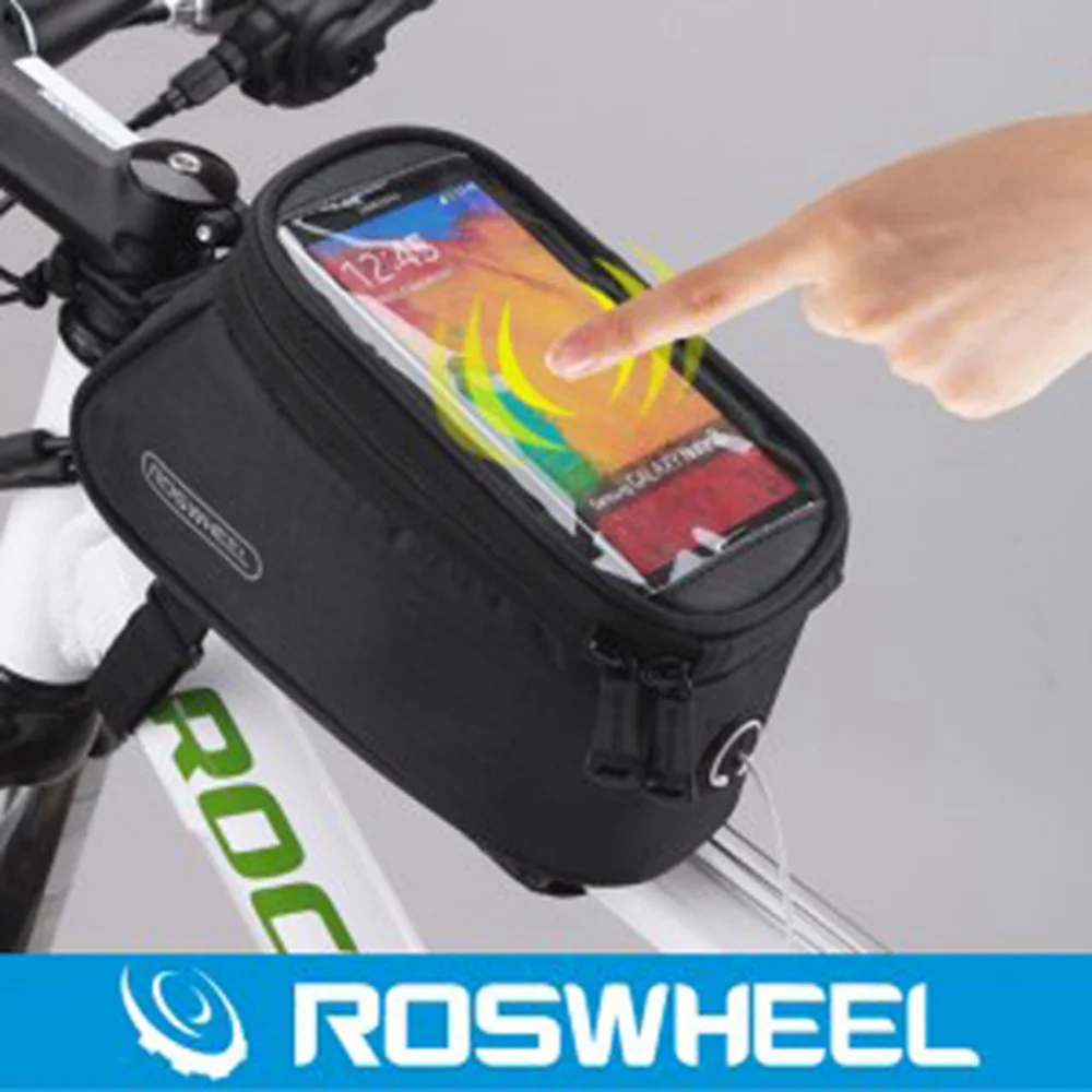 ROSWHEEL 5," водонепроницаемая сумка для горного велосипеда дорожный велосипед MTB велосипедная Рама Передняя труба сумка для сотового телефона - Цвет: Black