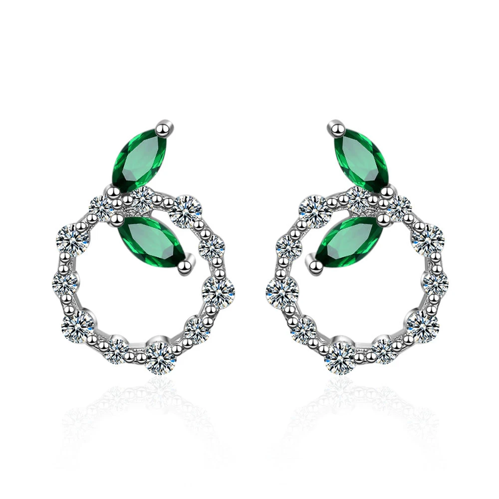 

New Arrival Female Crystal White Zircon Stud Earrings Simple 925 Sterling Silver Round Leaf Earrings For Women Jewelry
