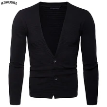 Хорошее качество мужской длинный рукав кардиган v-образный вырез трикотажный свитер Повседневный одноцветная Мужская вязаное пальто модные тонкие мужские топы