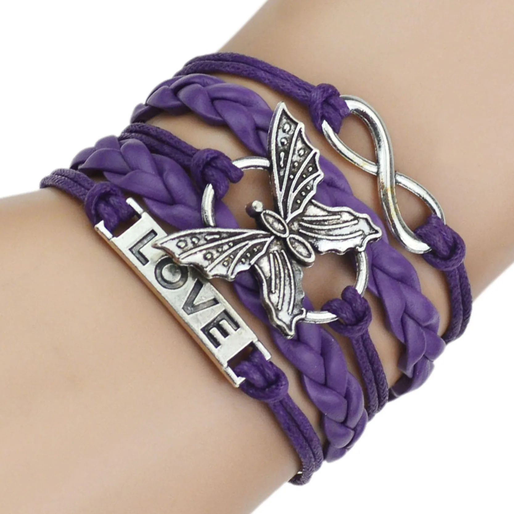 Новое поступление, 4 цвета, кожаные браслеты для любви для женщин и мужчин, модные серебряные браслеты с бабочками и браслеты, браслет с подвесками - Окраска металла: A3