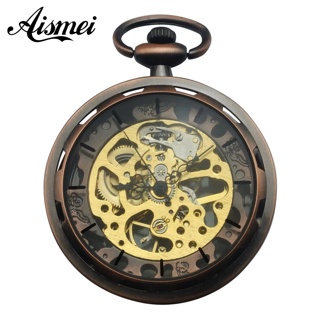 

2018 High-grade Hand Wind Mechanical Pocket Watch for men and women Skeleton Gears No Cover Watches With Gift Box