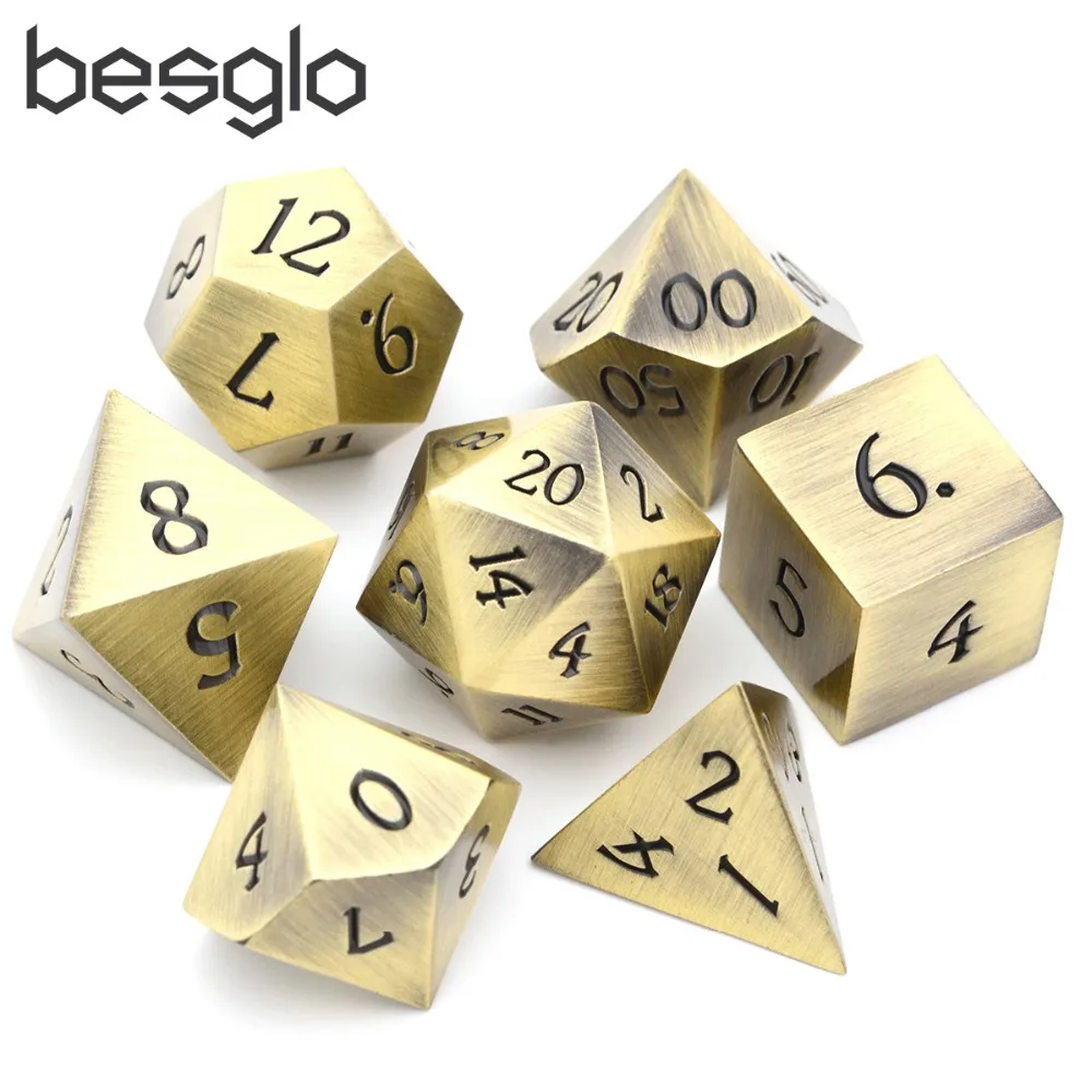 

7 Die Metal Polyhedral Dice Set DND Role Playing Game Dice Set with Storage Bag for RPG Dungeons and Dragons D&D Math Teaching