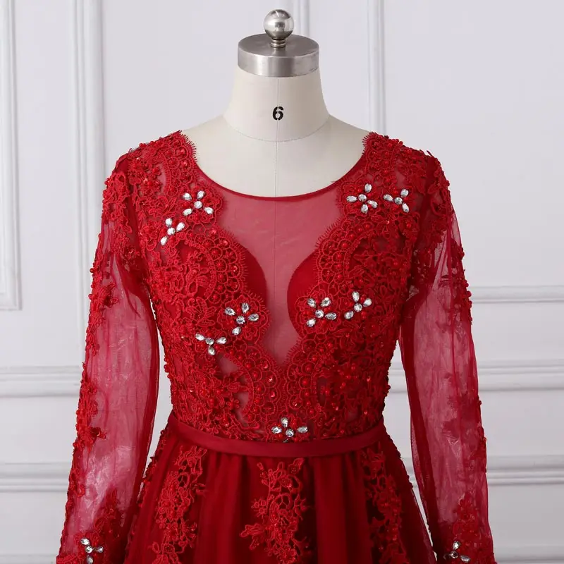 FADISTEE New arrival elegant party evening dresses Long prom formal dress beads luxury lace A-line crystal lace long sleeves