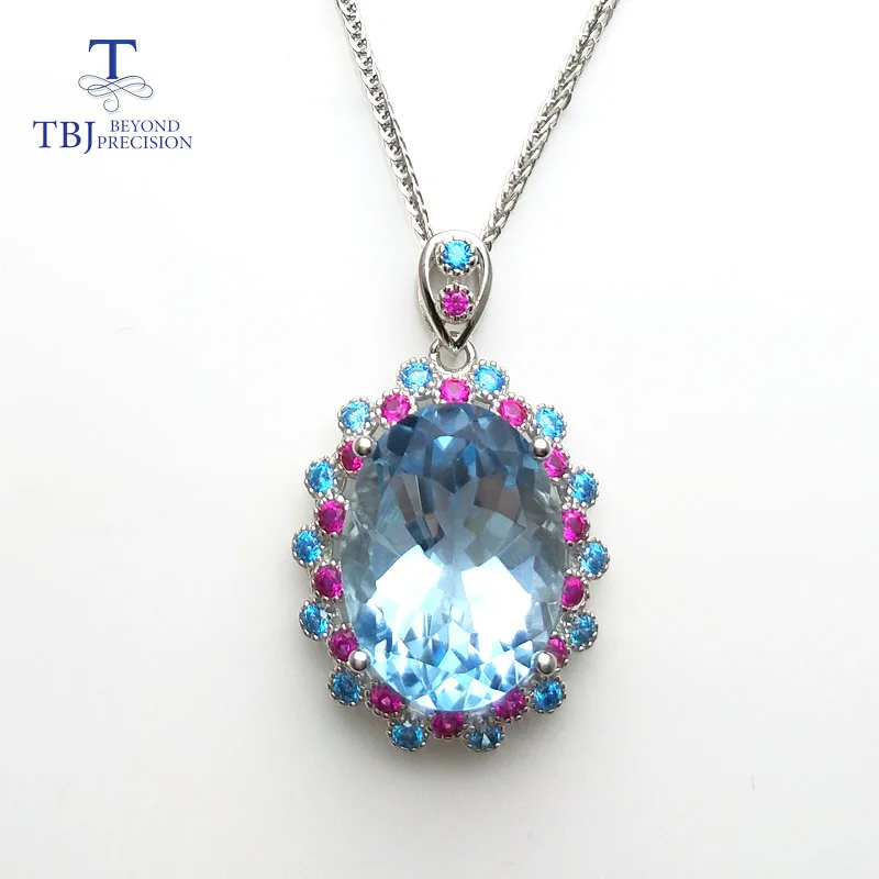 

TBJ,natural sky Blue Topaz pendant with chains in 925 sterling silver elegant & luxury gemstone pendant for women&girl as a gift