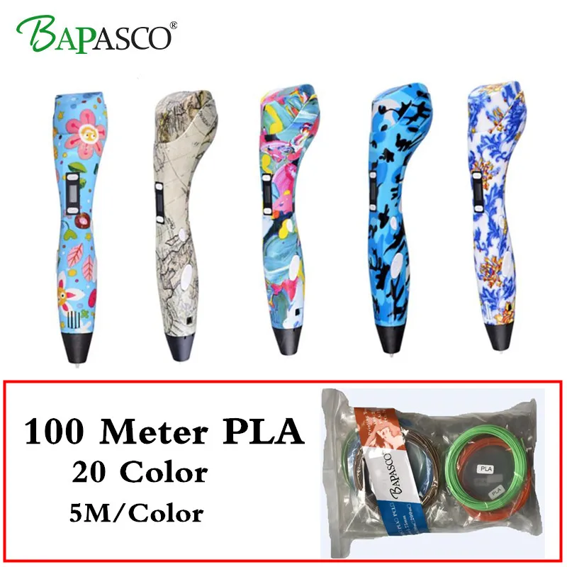

Bapasco K3 3d pen+100 Meter(20Color) PLA Filament+USB Charge Line 3D Drawing Pen compatible ABS/PLA/PCL printing Pen 3d Painting