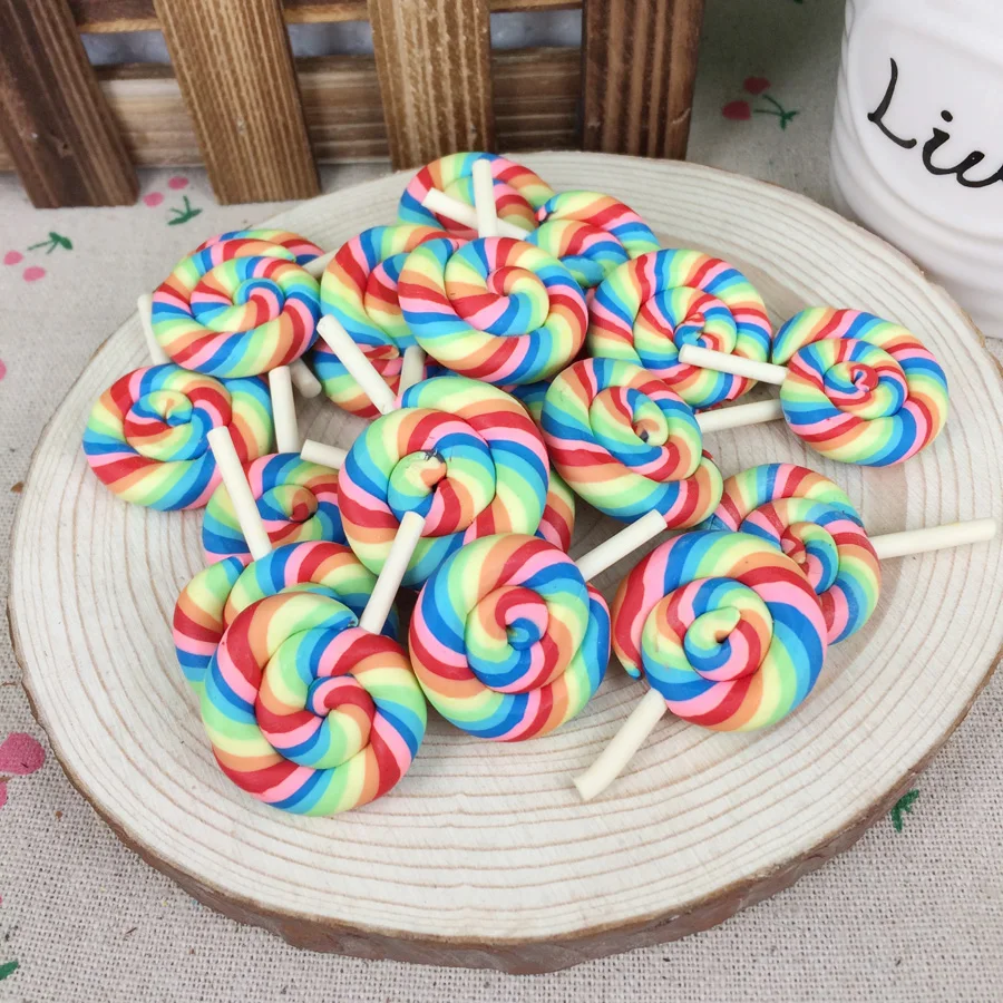 

10Pcs Kawaii Flatback DIY Clay Rainbow Color Lollipop Cabochons Flat Back Scrapbooking Embellishment Decoration Crafts Making