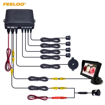 

FEELDO 1Set Car 4.3" Windshield Monitor 4-sensor Parking Sensor 18.5mm CCD Camera Reversing Rearview Radar System #CT-1988