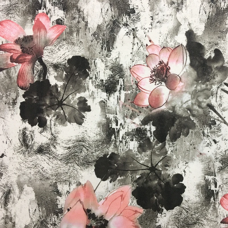 

2018 Traditional Chinses Ink Painting Print Lotus Chair Upholstery Sofa Armchair Velvet Fabric Decorative Pillow Cloth 140cm